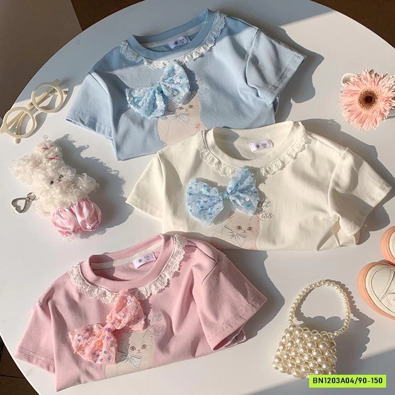 ÁO THUN MÈO GẮN NƠ