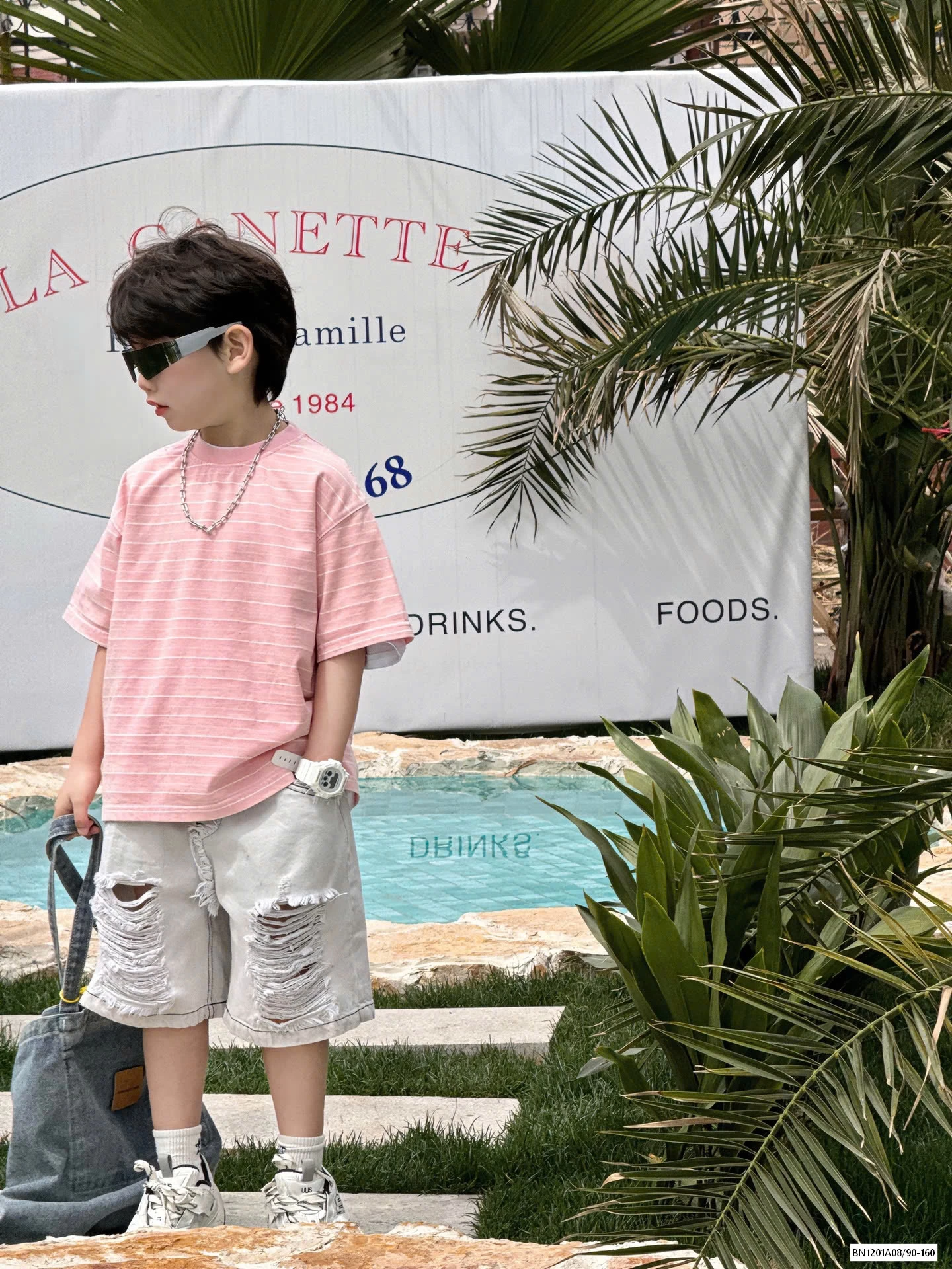 ÁO KẺ HỒNG MIX JEANS RÁCH