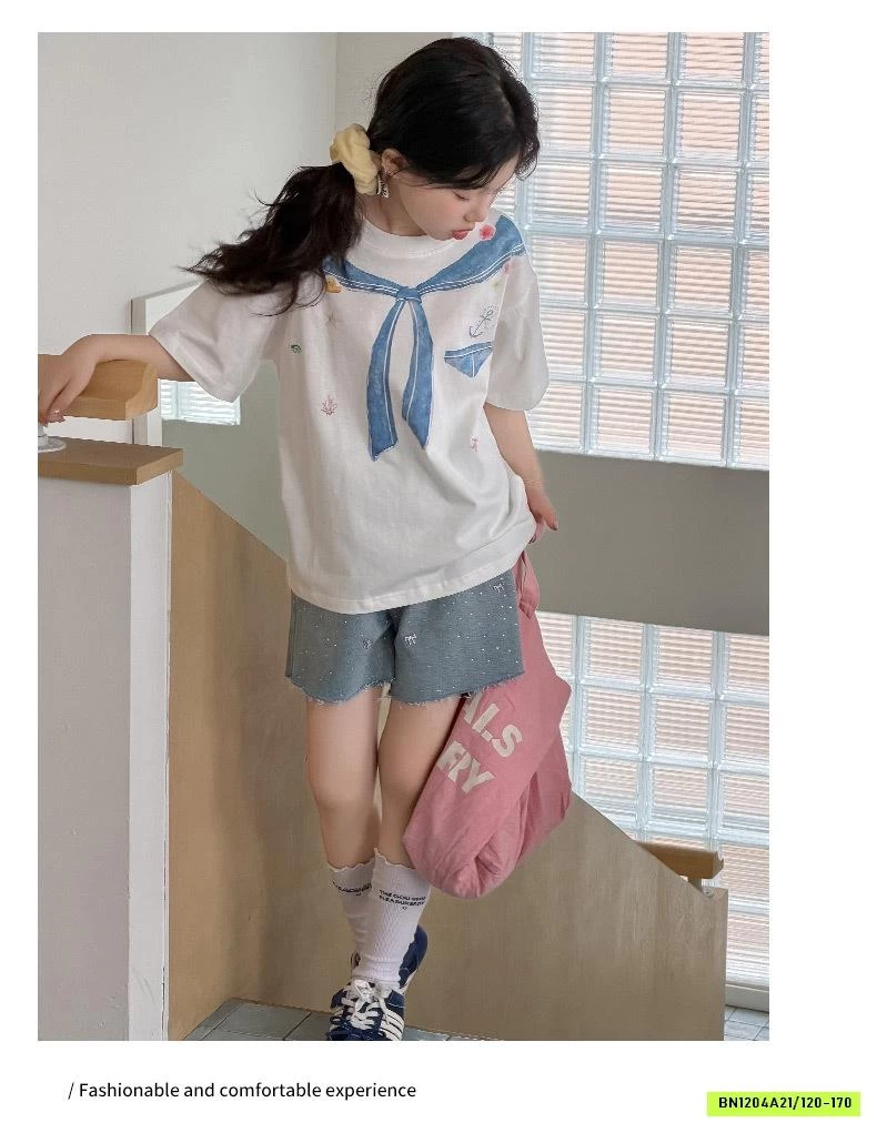 ÁO IN HÌNH KHĂN MIX SHORT JEANS GẮN ĐÁ