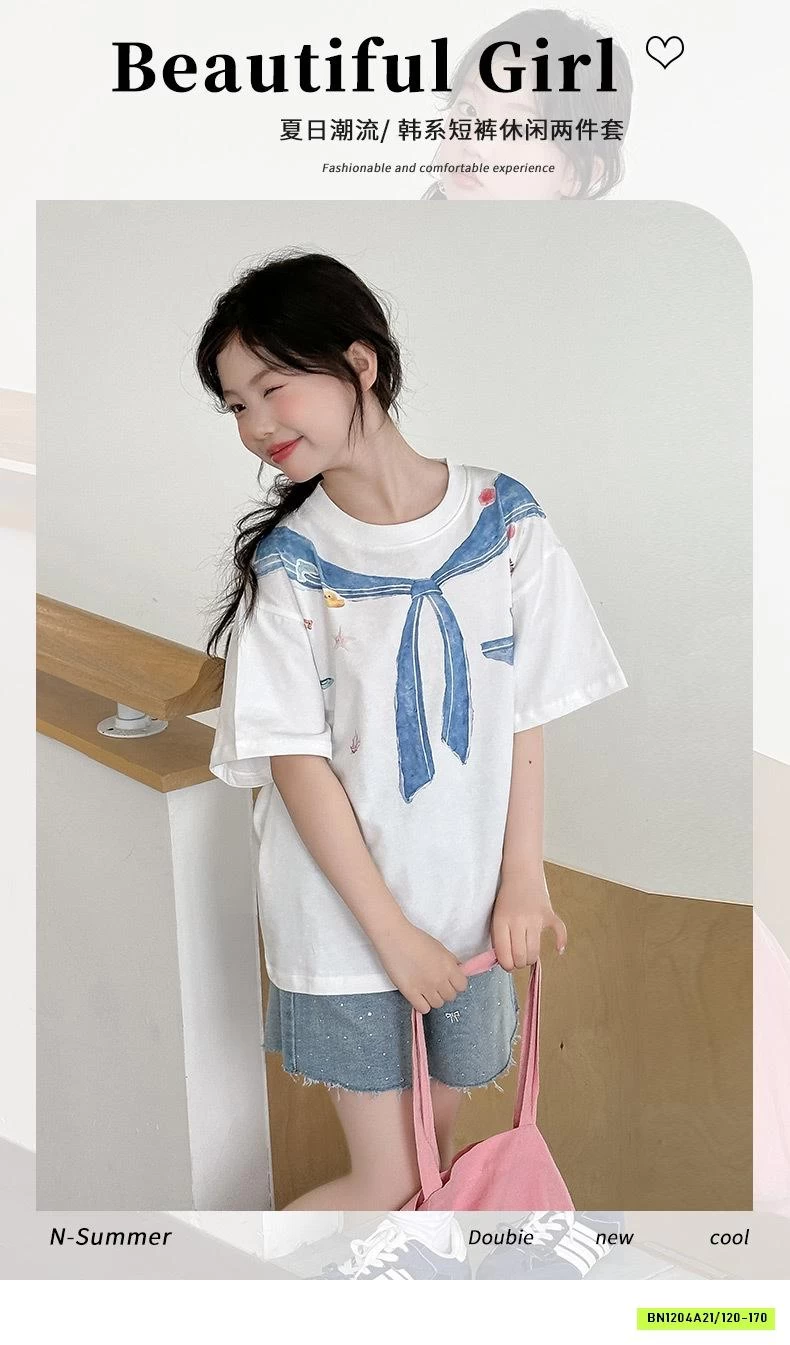 ÁO IN HÌNH KHĂN MIX SHORT JEANS GẮN ĐÁ
