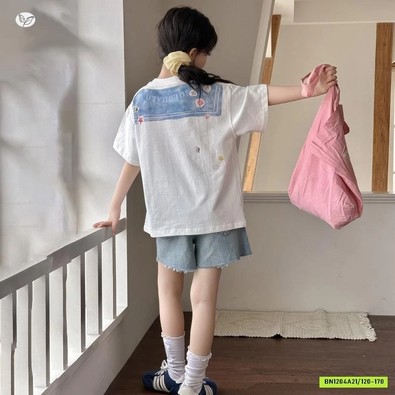 ÁO IN HÌNH KHĂN MIX SHORT JEANS GẮN ĐÁ