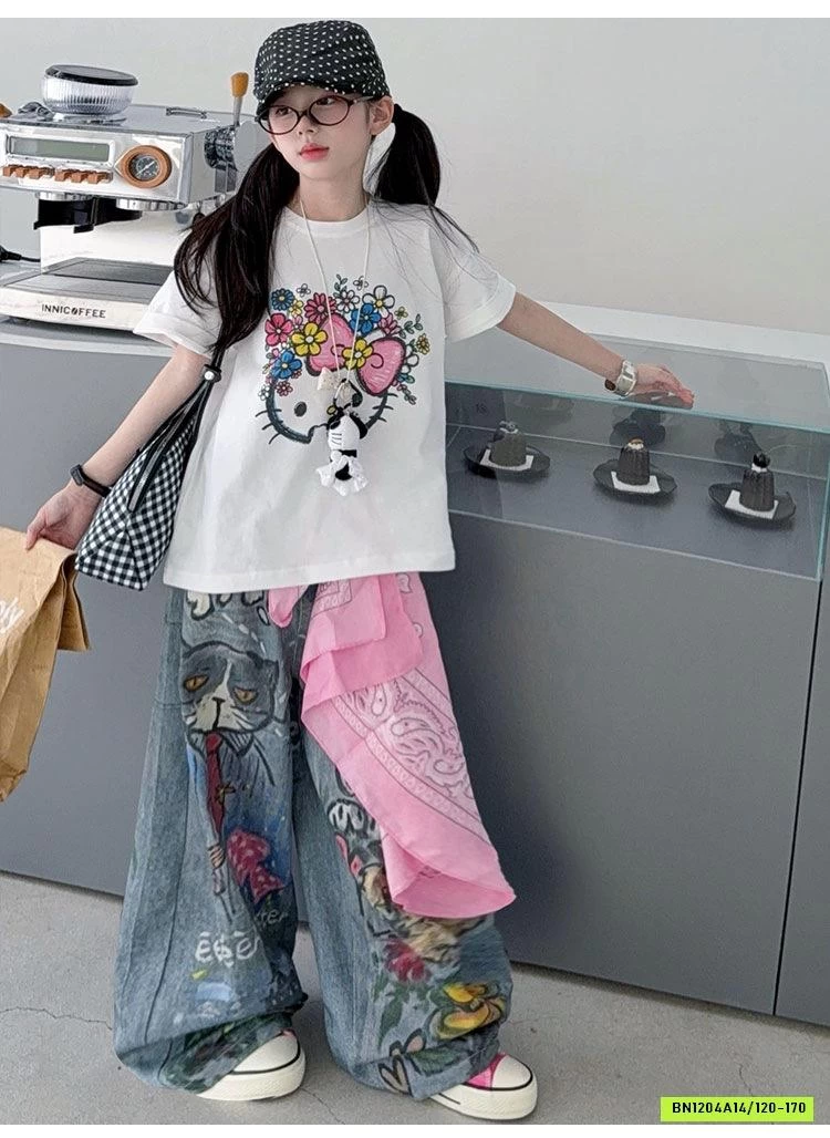 ÁO KITTY MIX JEANS HỌA TIẾT