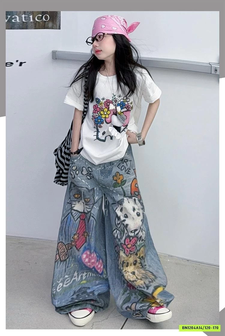 ÁO KITTY MIX JEANS HỌA TIẾT