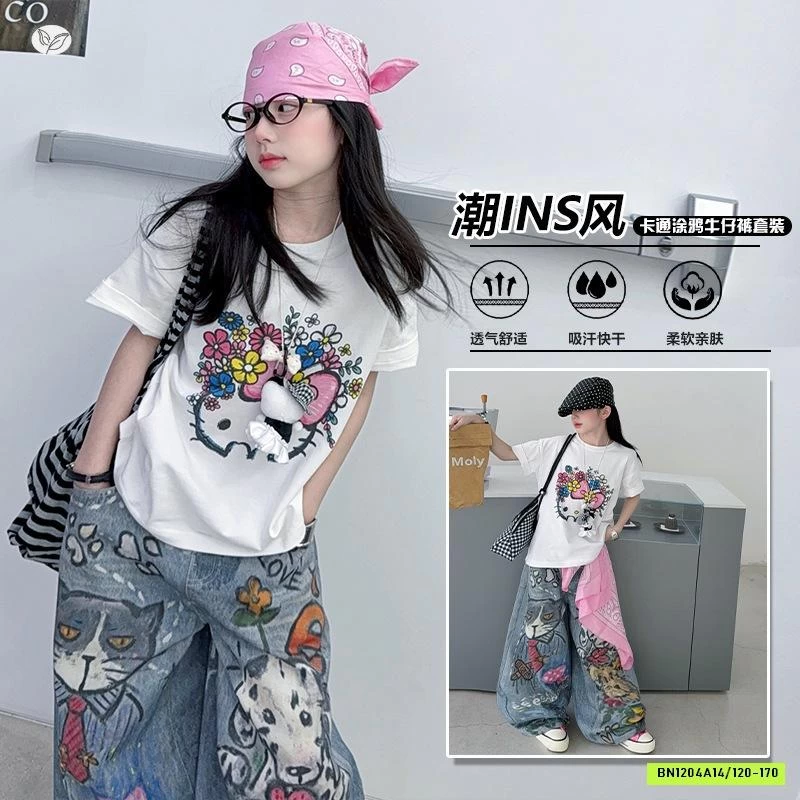 ÁO KITTY MIX JEANS HỌA TIẾT