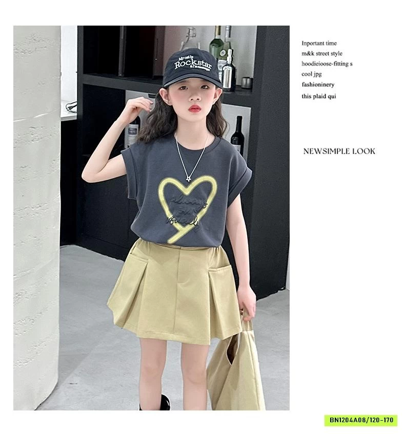 TANKTOP TRÁI TIM MIX CHÂN VÁY KAKI