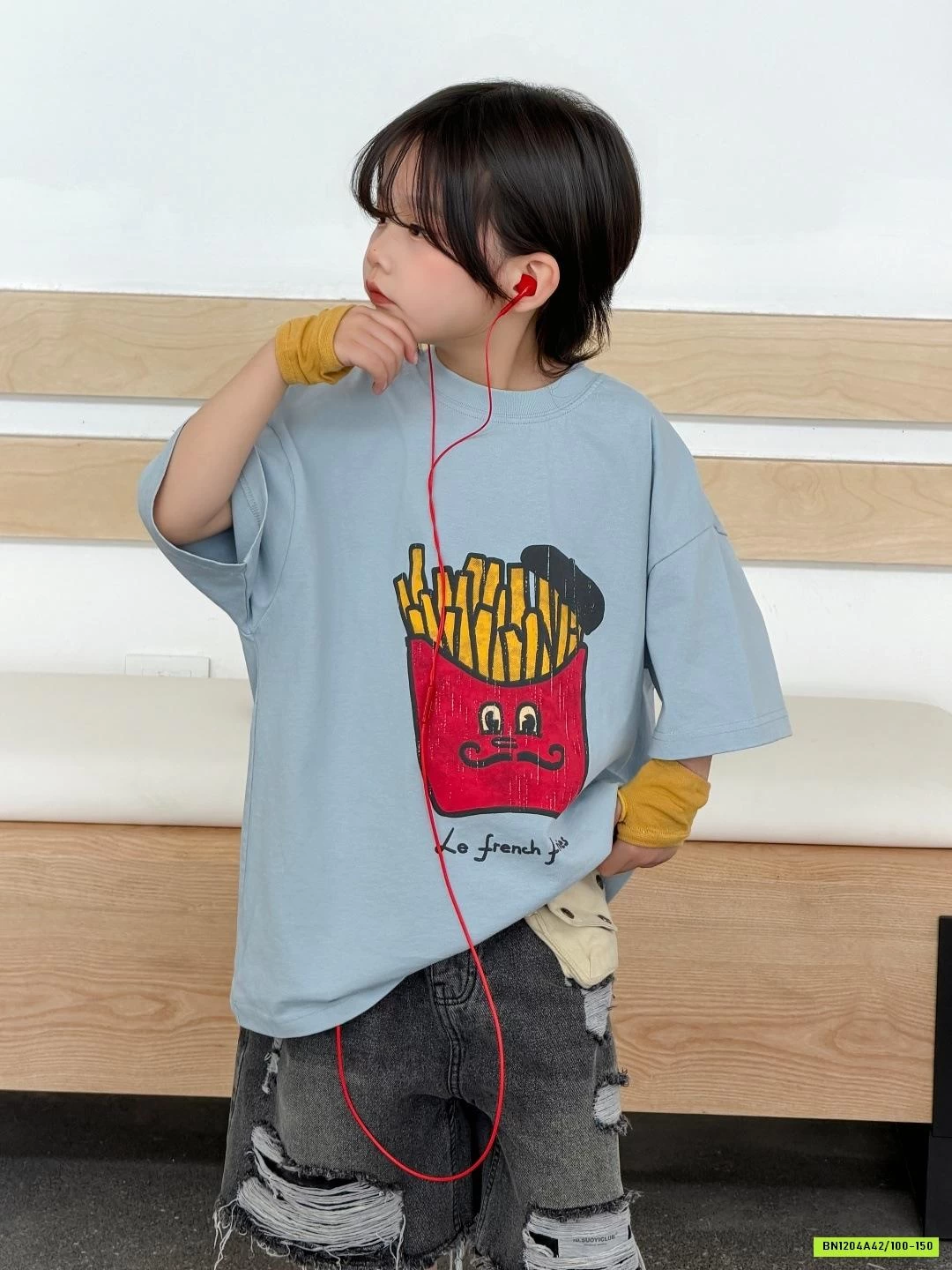 ÁO KHOAI TÂY MIX SHORT JEANS RÁCH