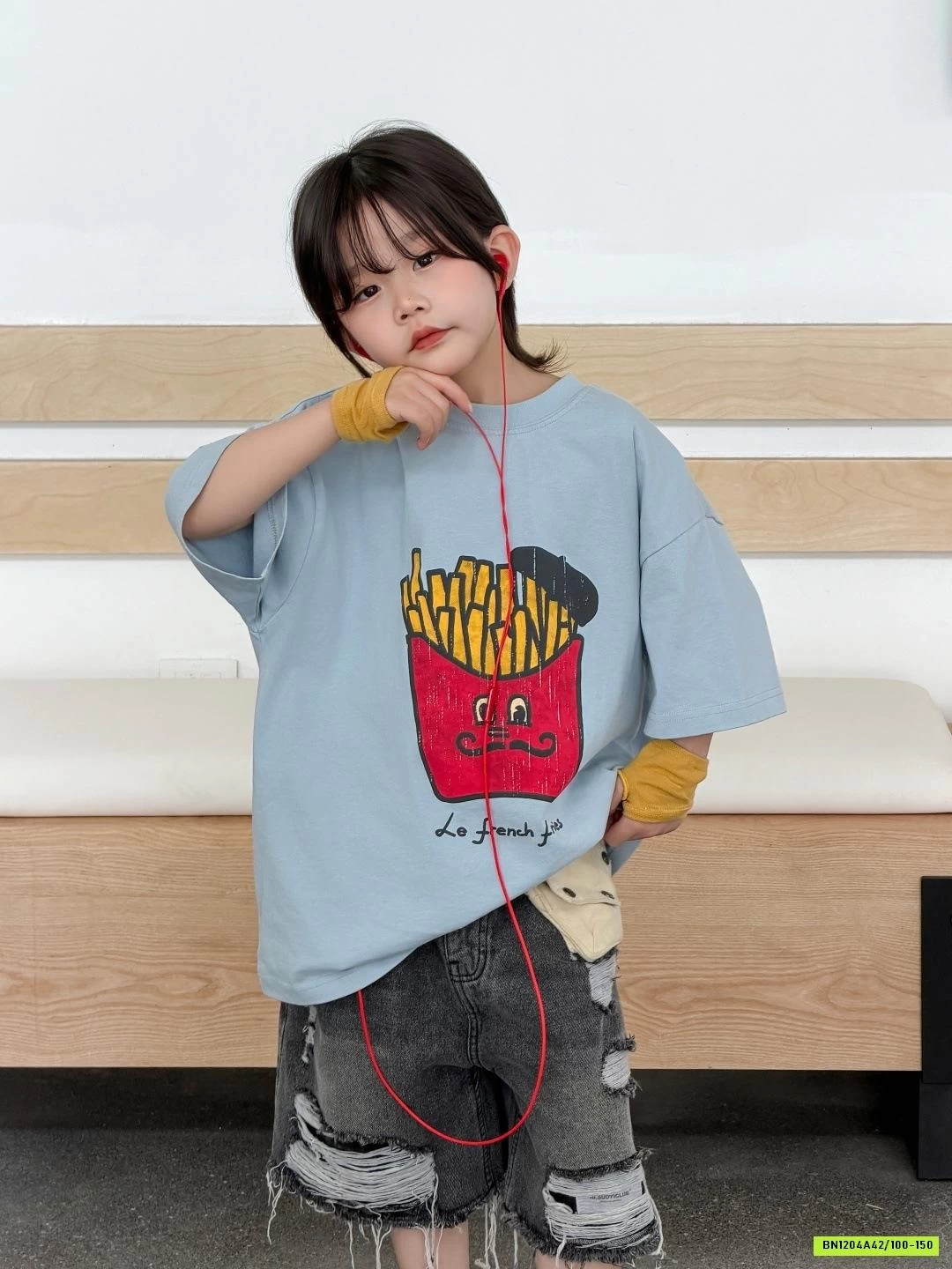 ÁO KHOAI TÂY MIX SHORT JEANS RÁCH