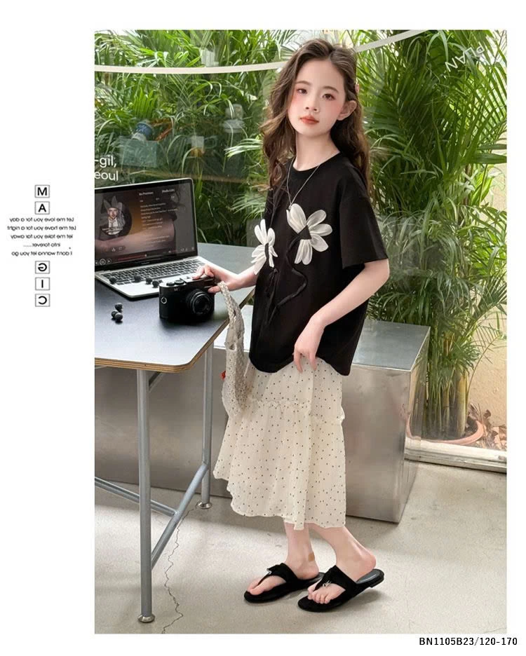 SÉT ÁO THUN HOA MIX CV CHẤM BI  SZ ĐẠI