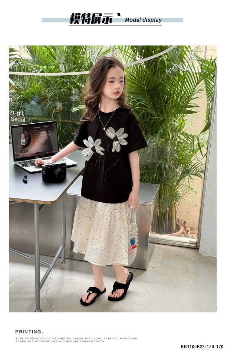 SÉT ÁO THUN HOA MIX CV CHẤM BI  SZ ĐẠI