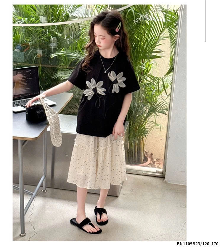 SÉT ÁO THUN HOA MIX CV CHẤM BI  SZ ĐẠI