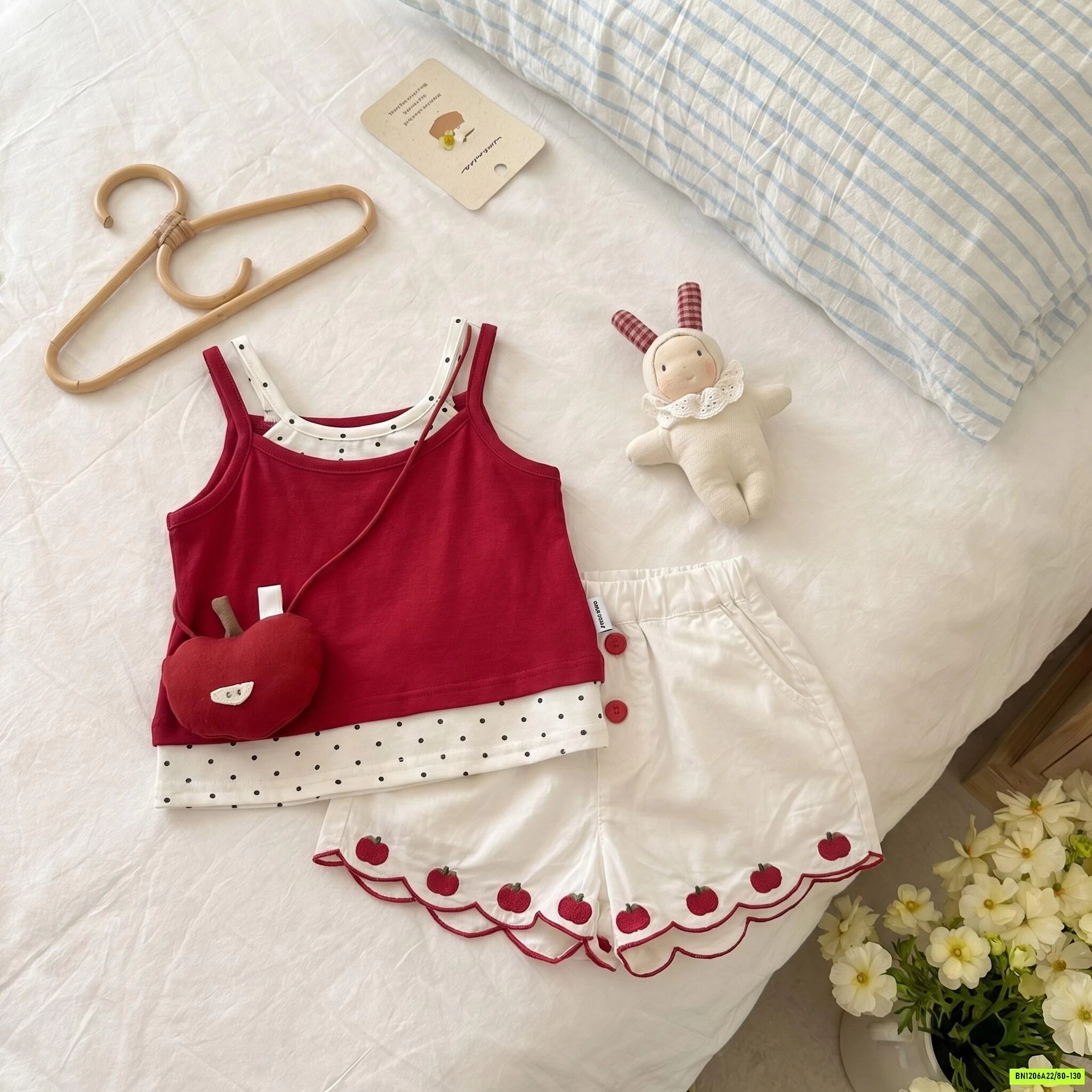 SÉT ÁO ĐỎ MIX SHORT THÊU TÁO NINGLI