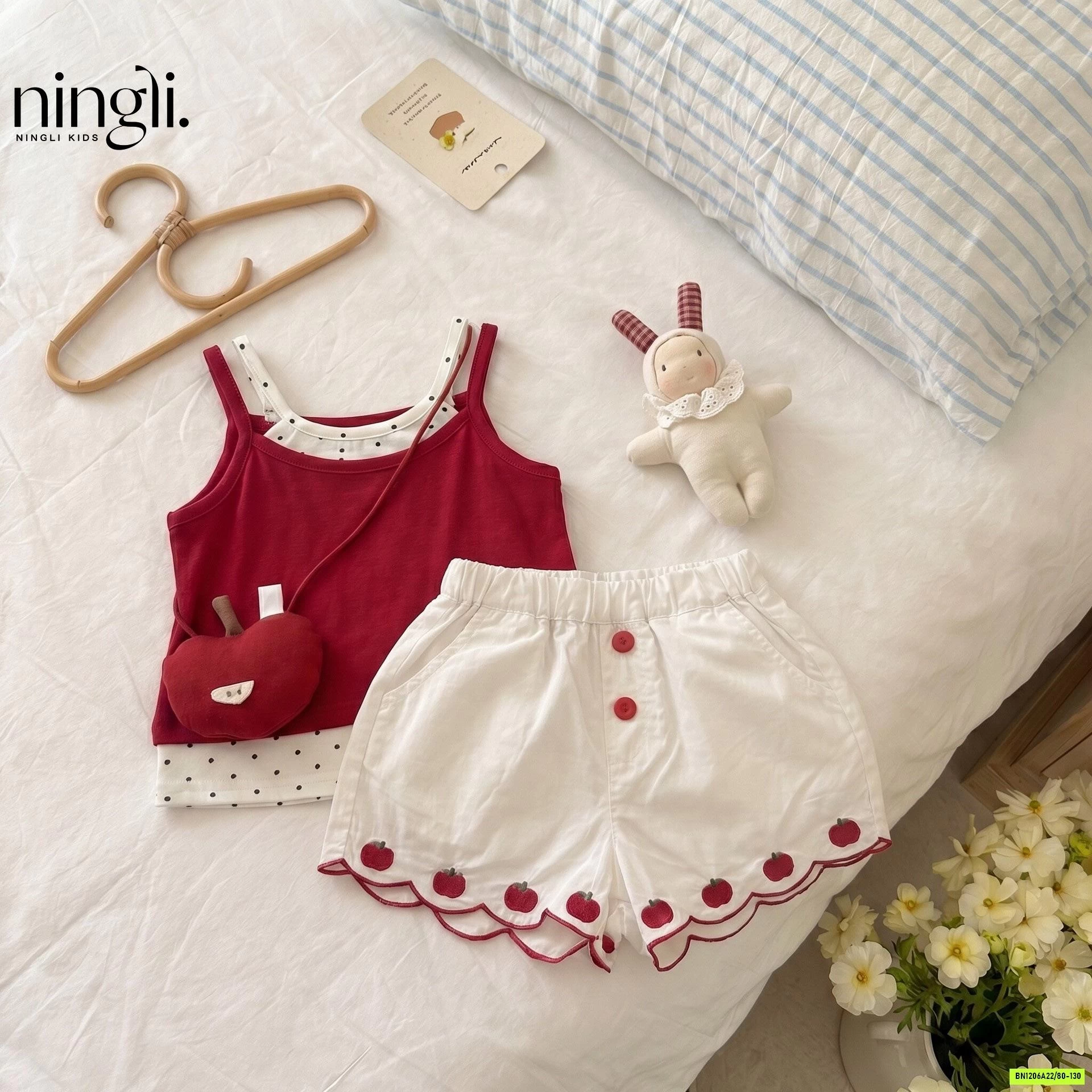 SÉT ÁO ĐỎ MIX SHORT THÊU TÁO NINGLI