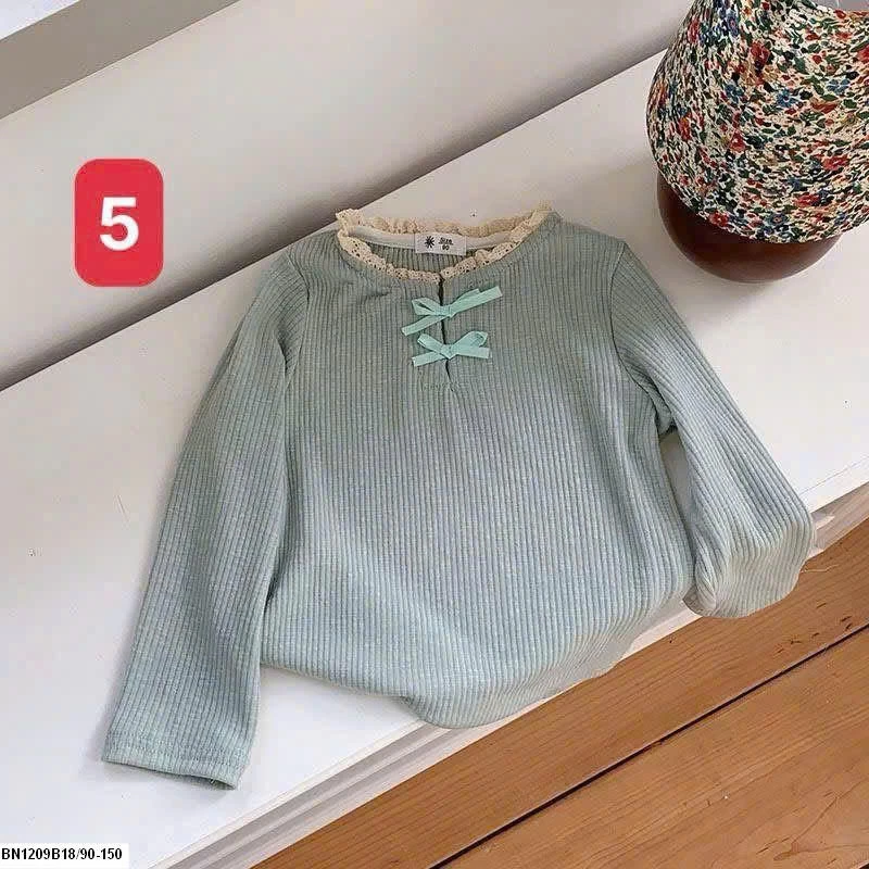 ÁO THUN GÂN VIỀN REN ĐÍNH NƠ