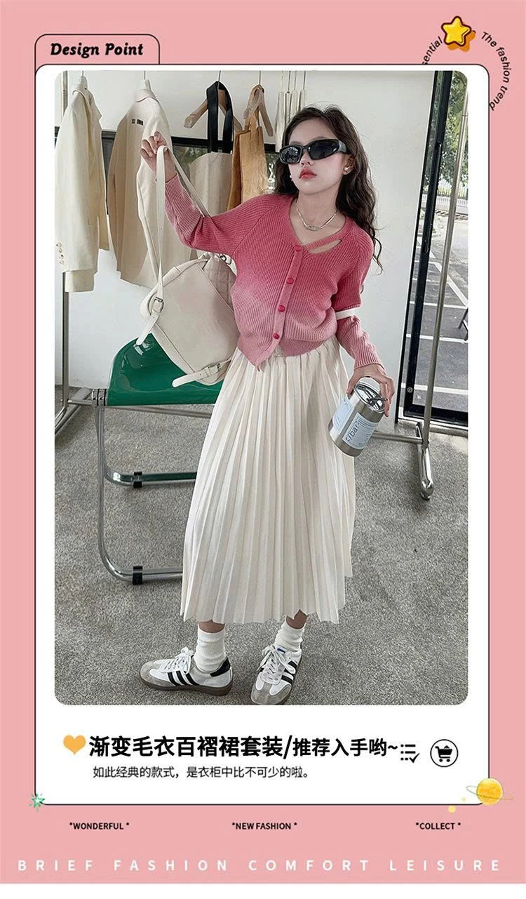 SET ÁO LEN CARDIGAN MIX CHÂN VÁY XẾP LY DÁNG DÀI