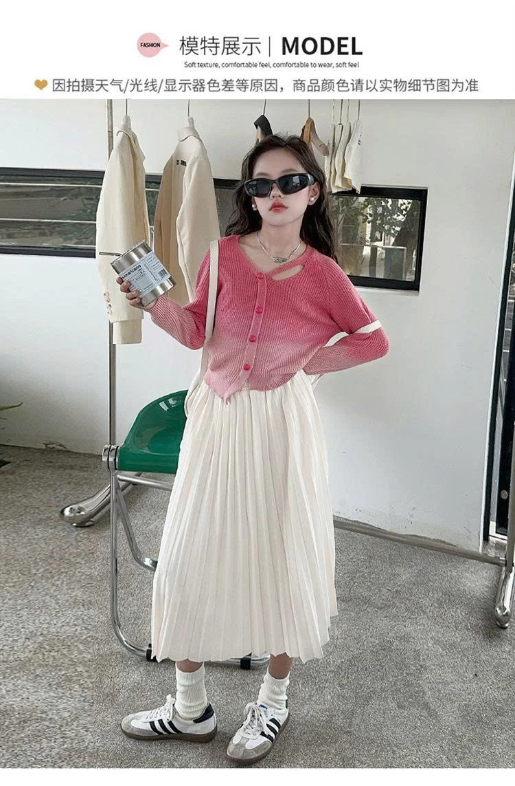 SET ÁO LEN CARDIGAN MIX CHÂN VÁY XẾP LY DÁNG DÀI