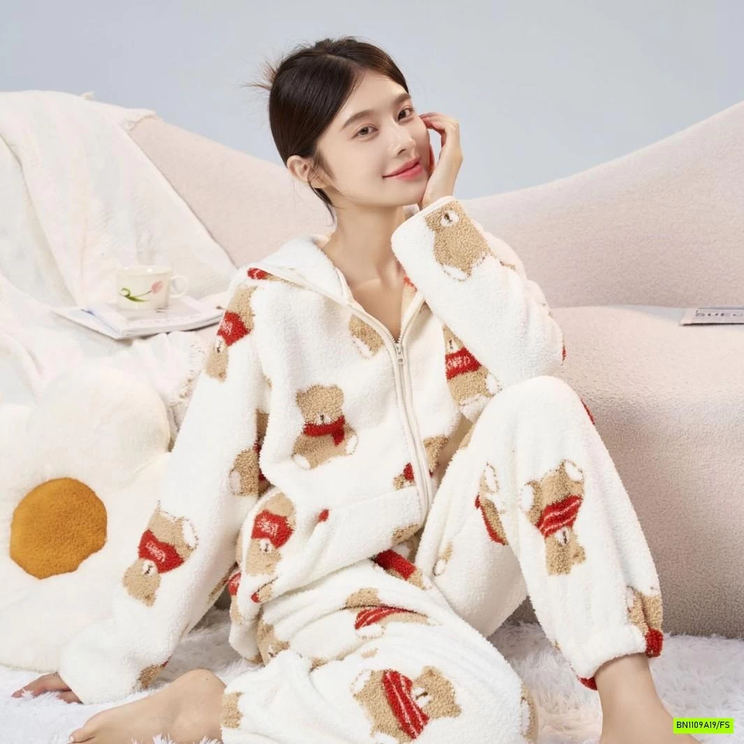 BỘ LÔNG ÁO KHOÁC KHÓA LIỀN MŨ MADNONO