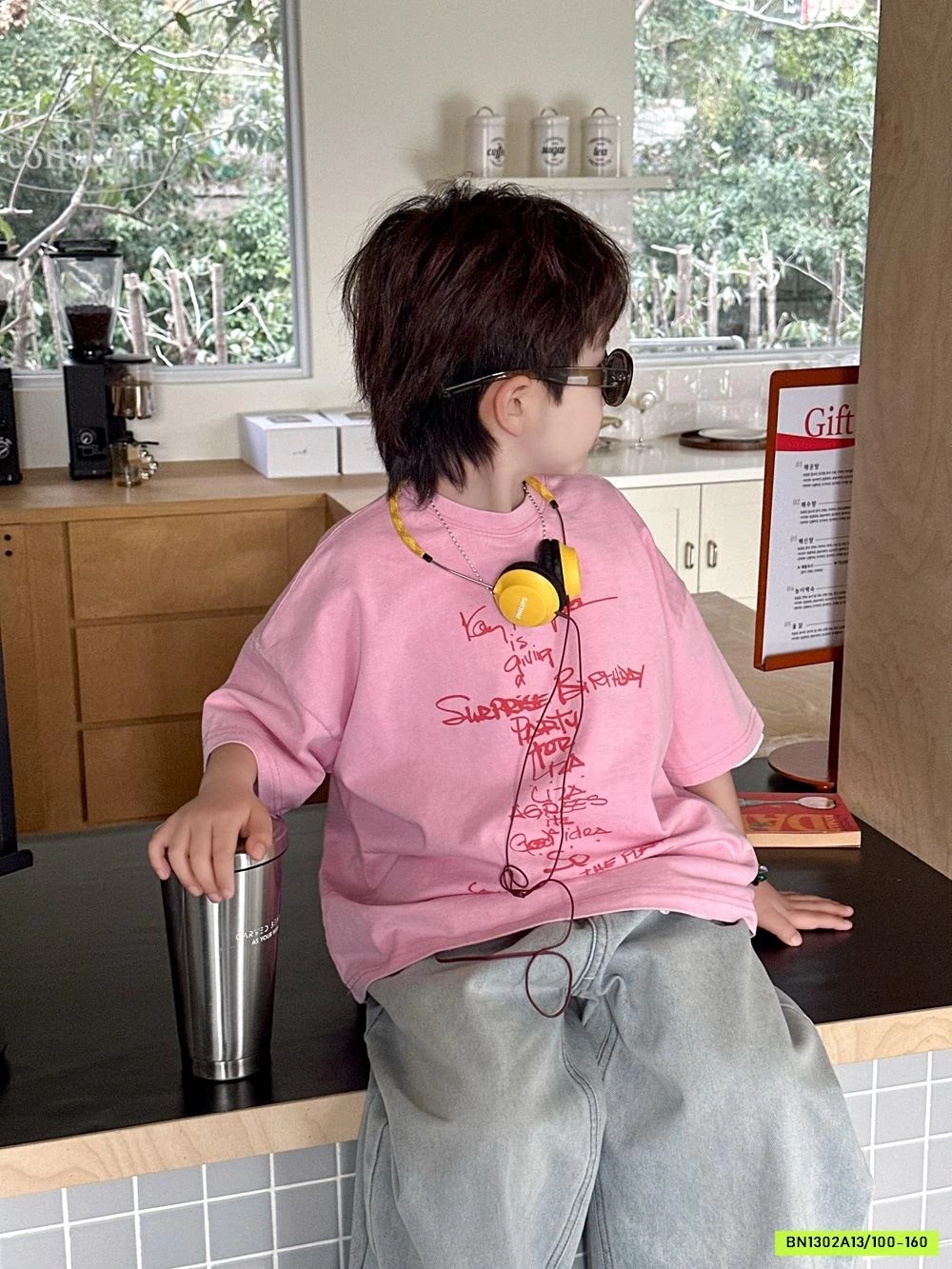 ÁO THUN HỒNG MIX JEANS SUÔNG GẤP GẤU AFTE