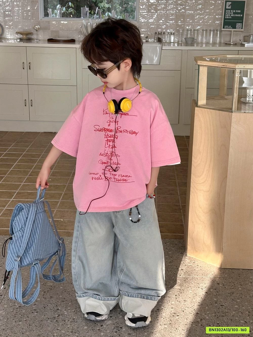ÁO THUN HỒNG MIX JEANS SUÔNG GẤP GẤU AFTE