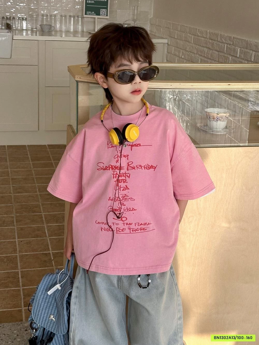 ÁO THUN HỒNG MIX JEANS SUÔNG GẤP GẤU AFTE