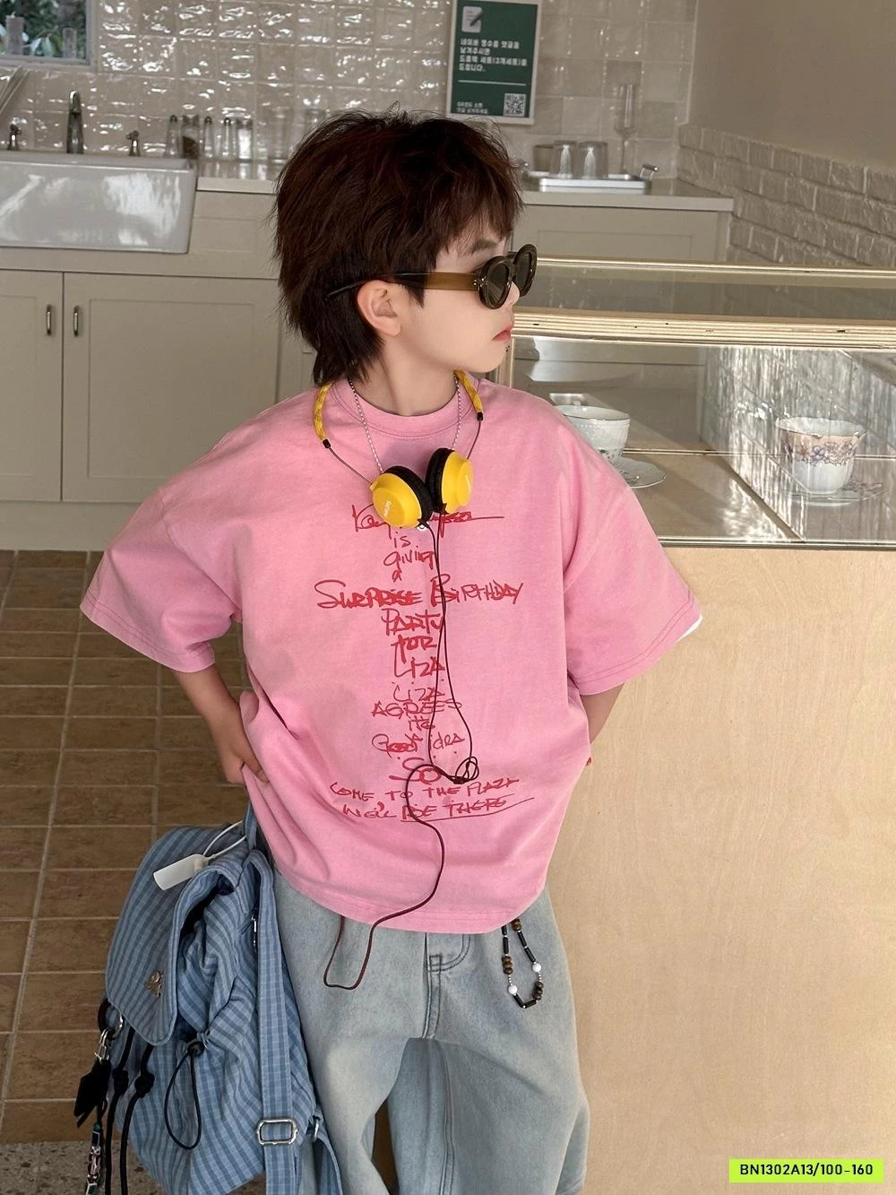 ÁO THUN HỒNG MIX JEANS SUÔNG GẤP GẤU AFTE