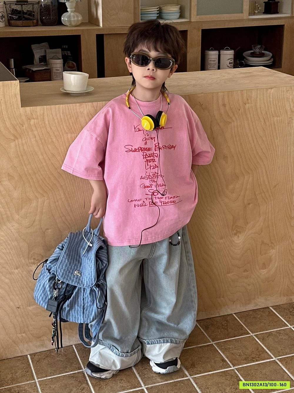 ÁO THUN HỒNG MIX JEANS SUÔNG GẤP GẤU AFTE