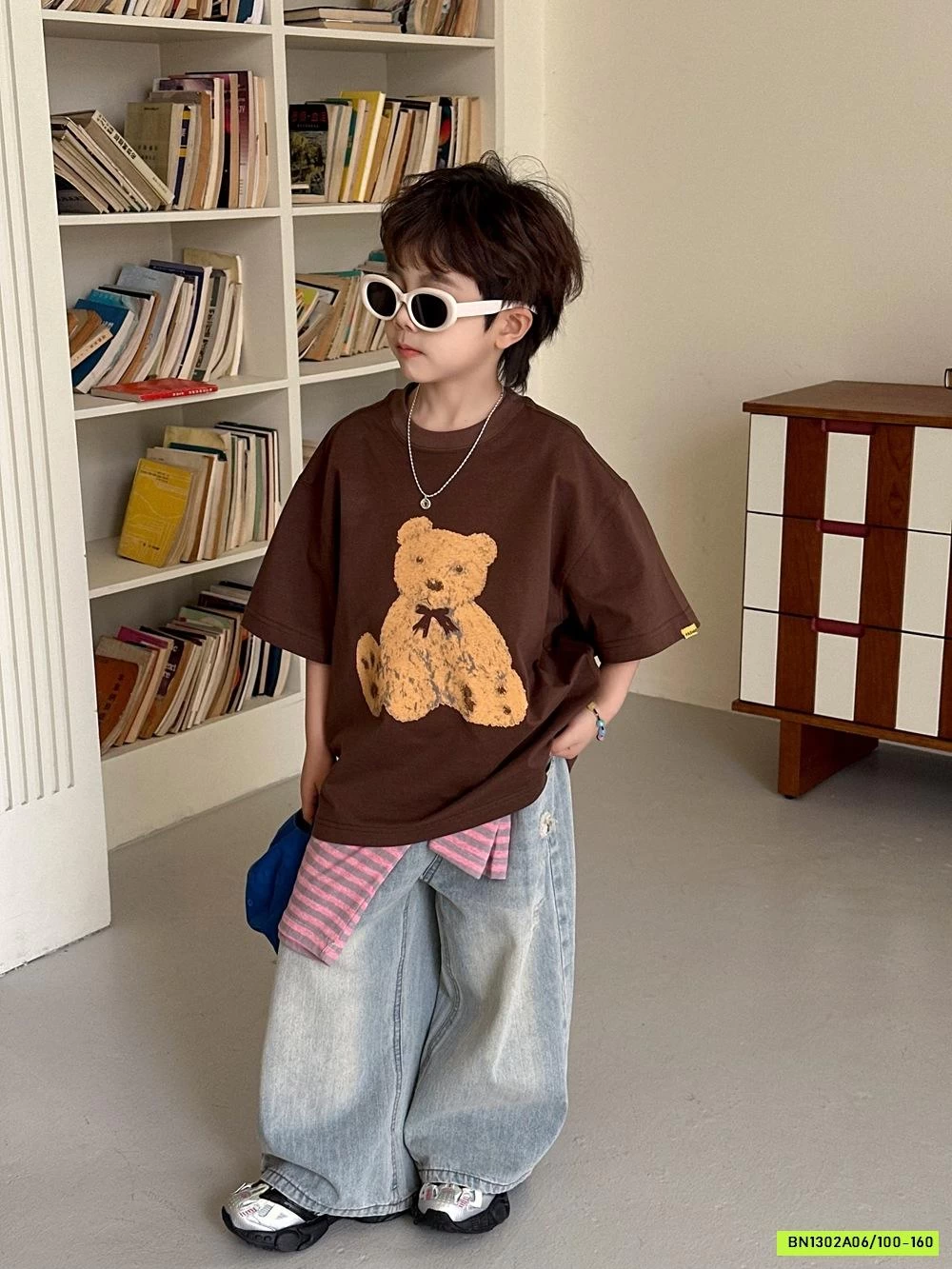 ÁO GẤU NÂU MIX JEANS SUÔNG RÁCH AFTE