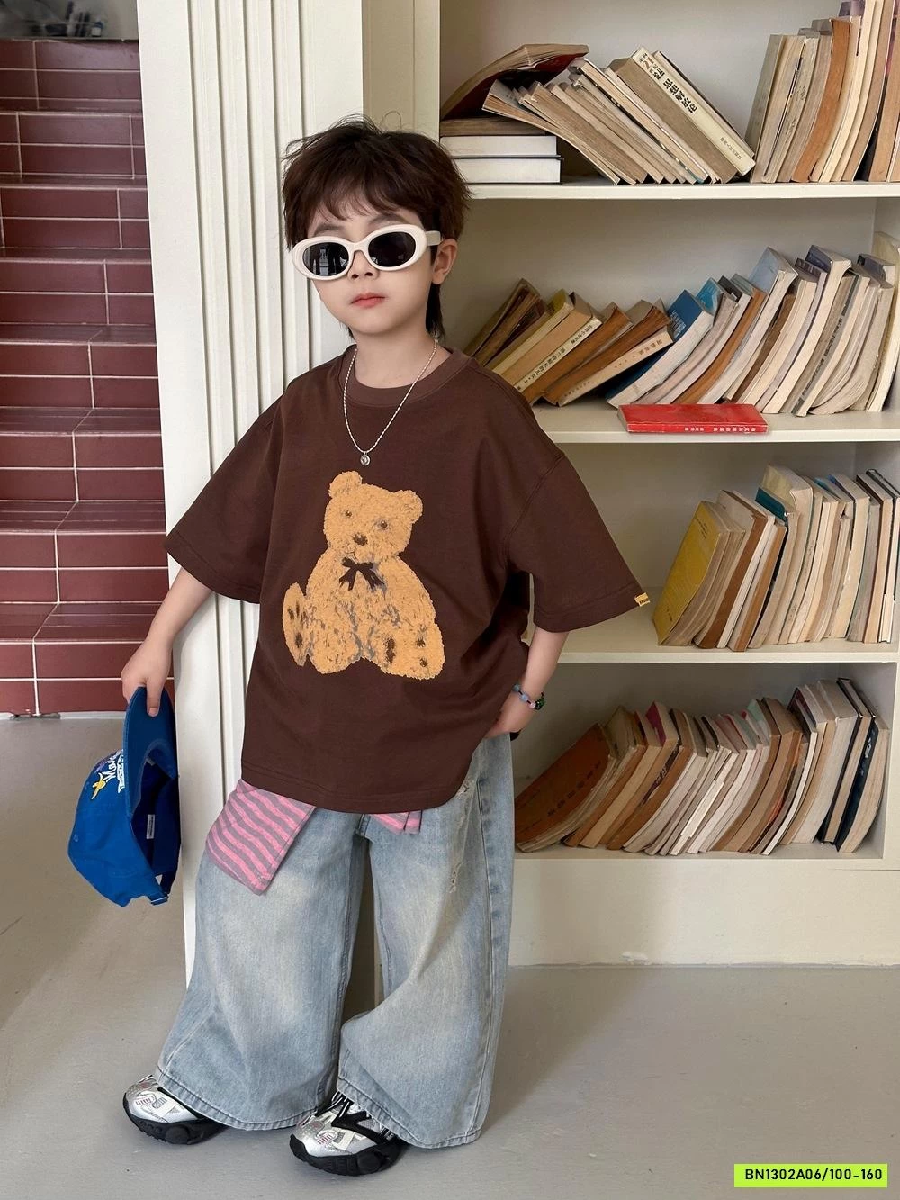 ÁO GẤU NÂU MIX JEANS SUÔNG RÁCH AFTE