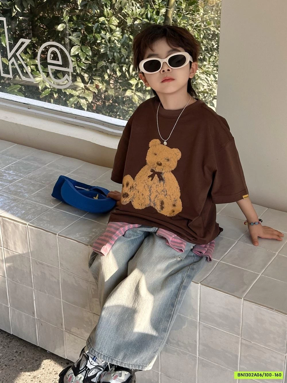 ÁO GẤU NÂU MIX JEANS SUÔNG RÁCH AFTE