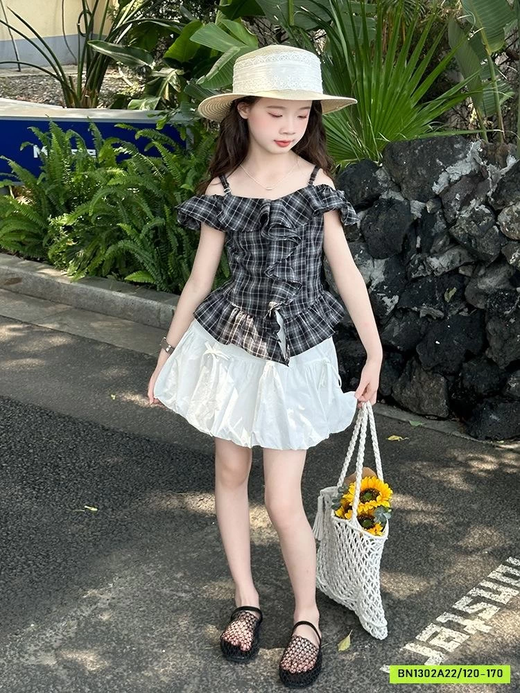 ÁO 2 DÂY TRỄ VAI MIX VÁY BÍ SZ ĐẠI