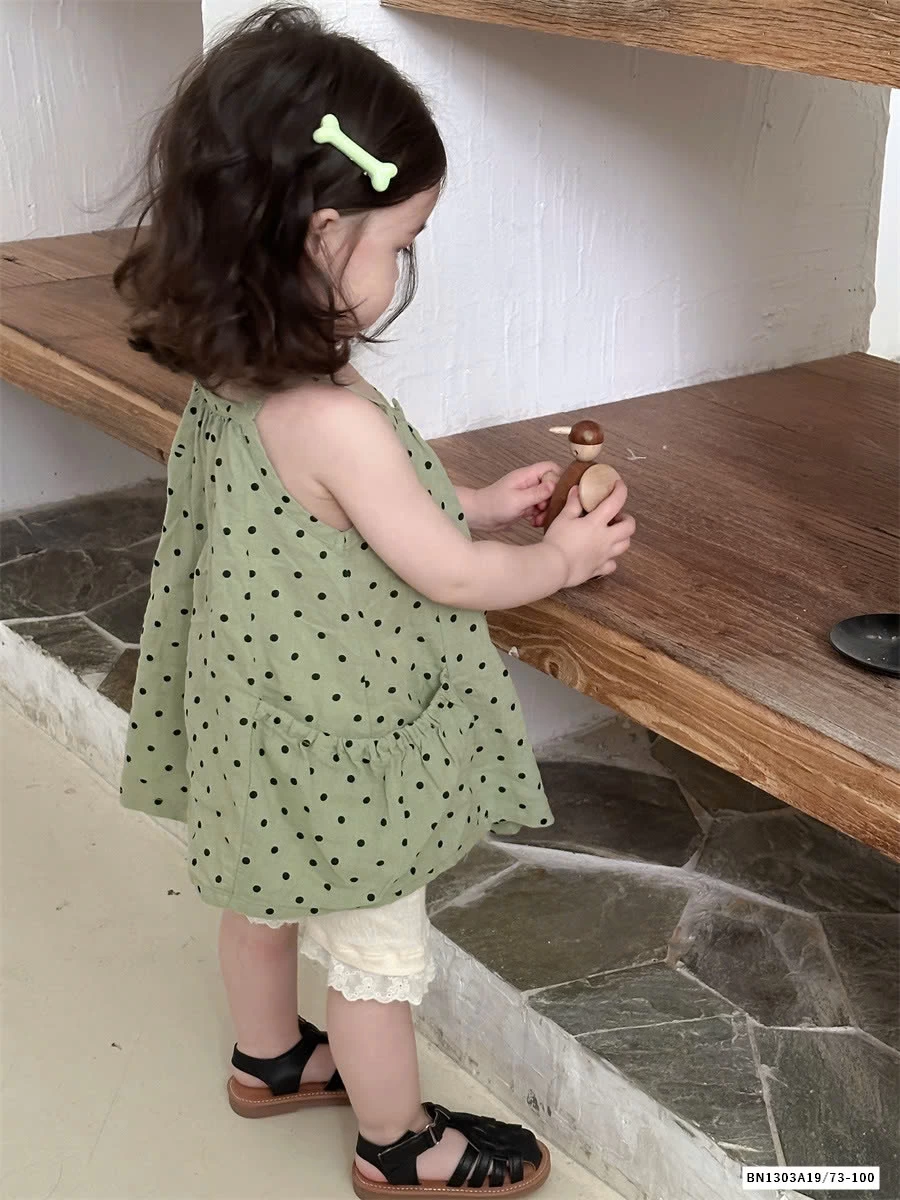 VÁY 2 DÂY CHẤM BI XANH