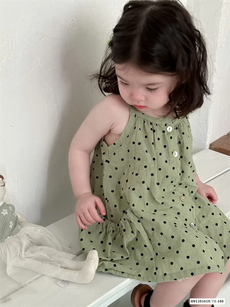 VÁY 2 DÂY CHẤM BI XANH