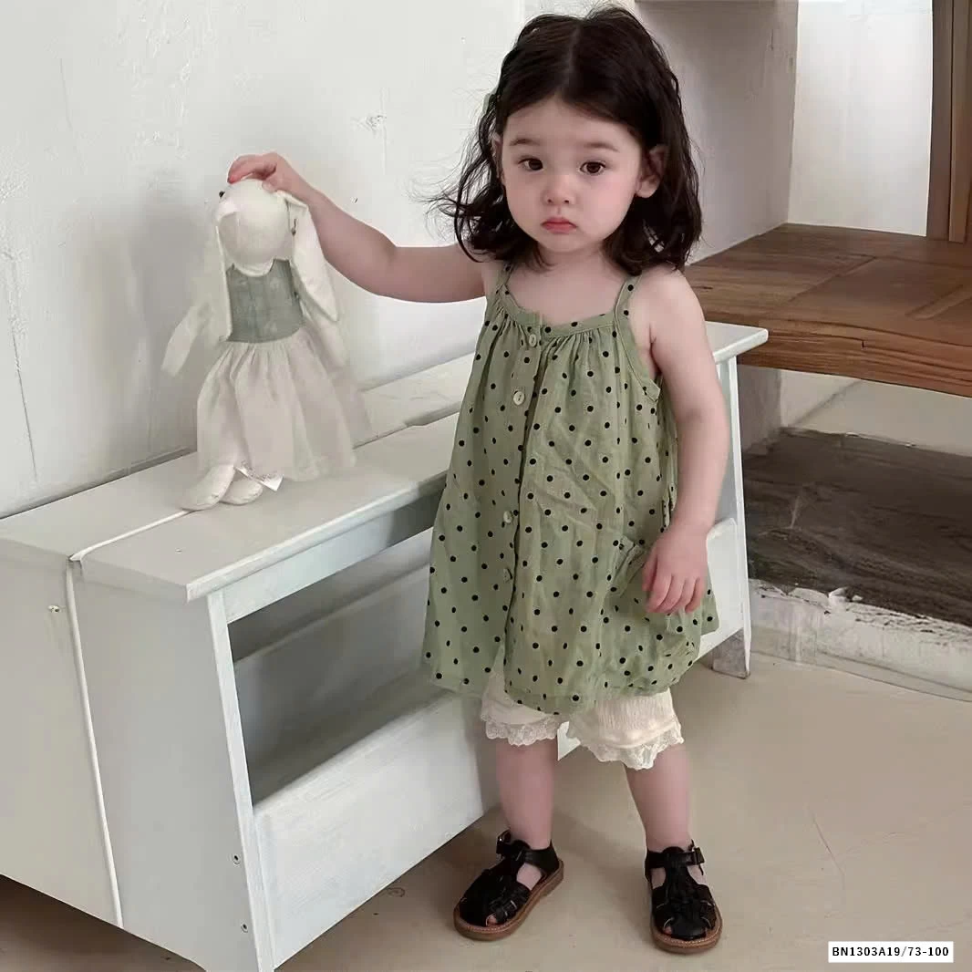 VÁY 2 DÂY CHẤM BI XANH