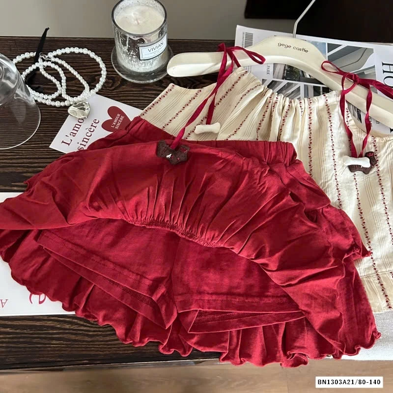 ÁO 2 DÂY MIX QUẦN VÁY ĐỎ