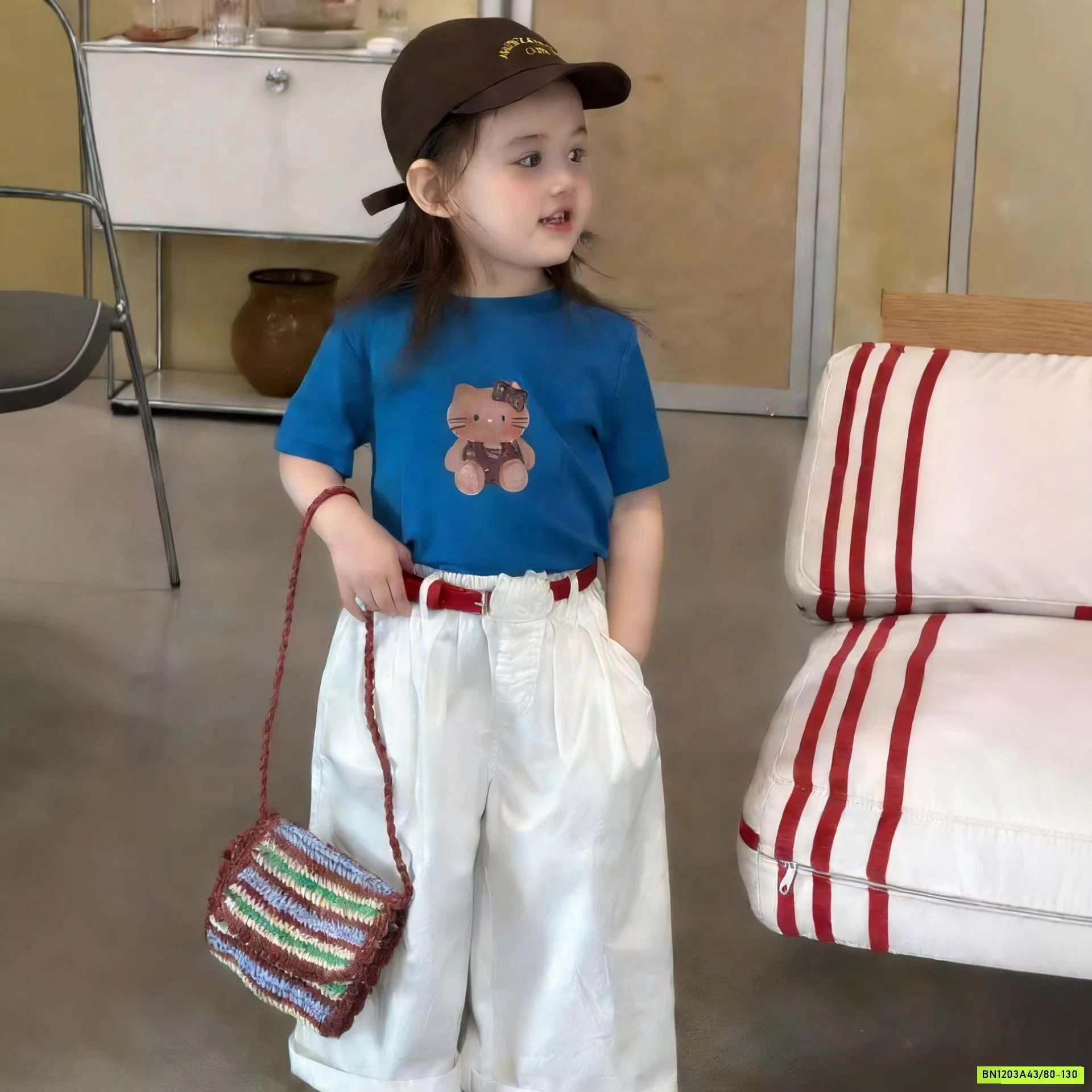 SÉT ÁO GẤU XANH MIX BAGGY TRẮNG