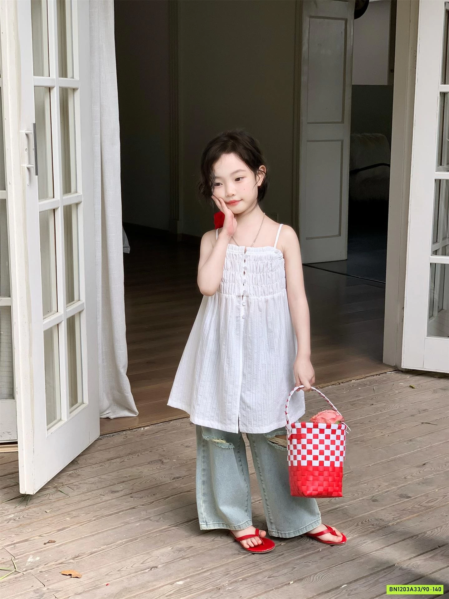 ĐẦM 2 DÂY MIX JEANS SUÔNG