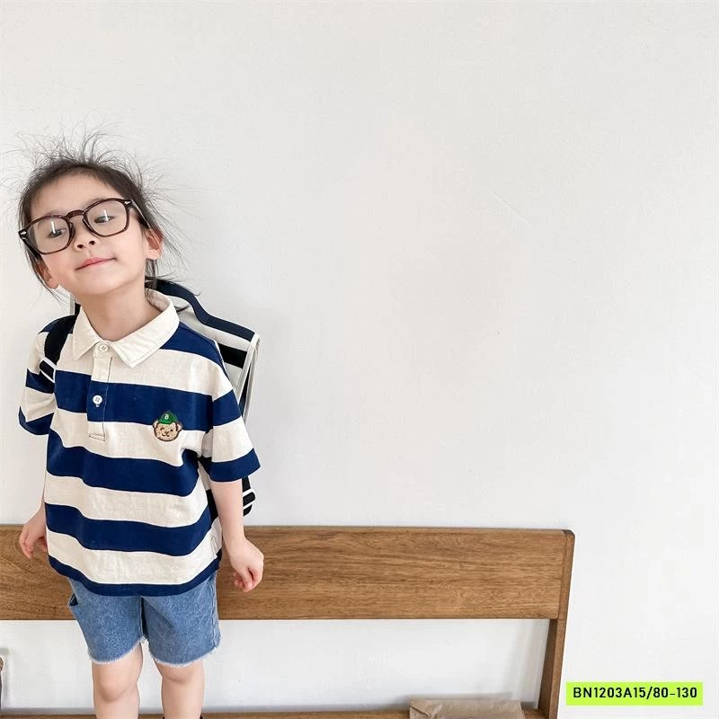 POLO KẺ THÊU LOGO GẤU 123282 ADBABY