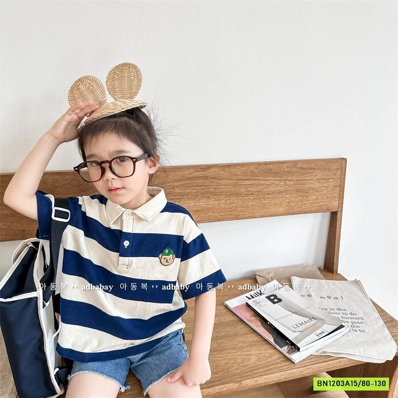 POLO KẺ THÊU LOGO GẤU 123282 ADBABY