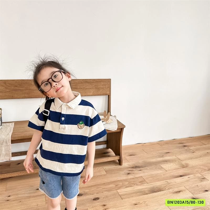 POLO KẺ THÊU LOGO GẤU 123282 ADBABY