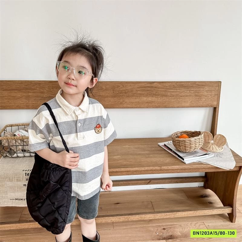 POLO KẺ THÊU LOGO GẤU 123282 ADBABY