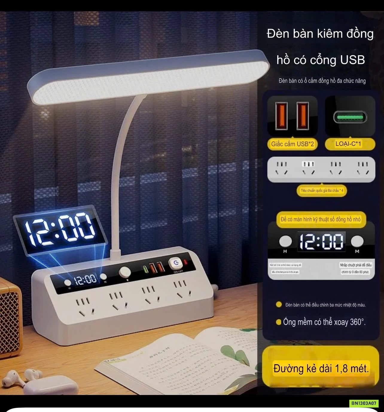 Ổ SẠC ĐA NĂNG KÈM ĐÈN & ĐỒNG HỒ