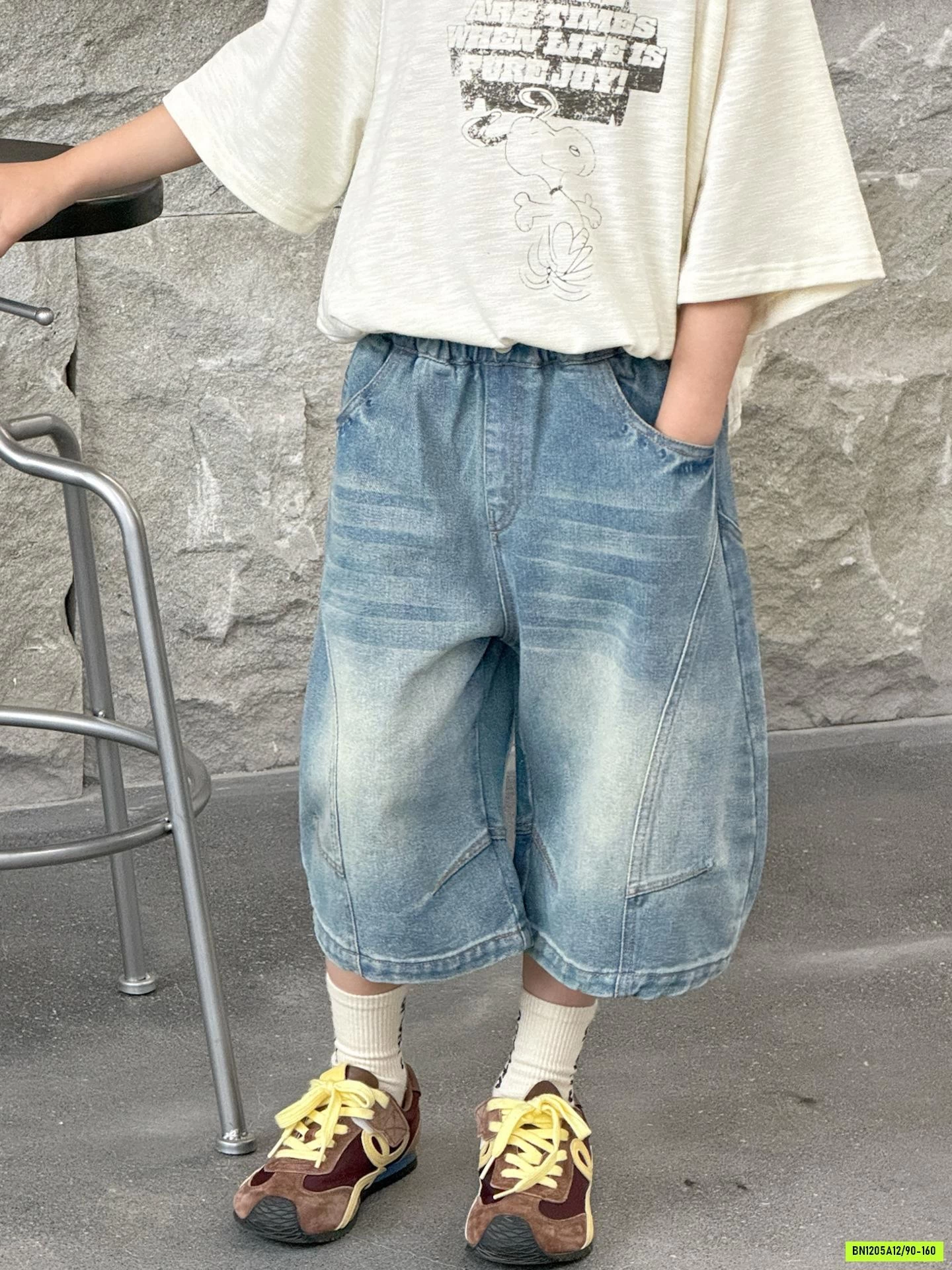 SHORT JEANS BẠC GỐI GÂN TRƯỚC MSHOPKIDS