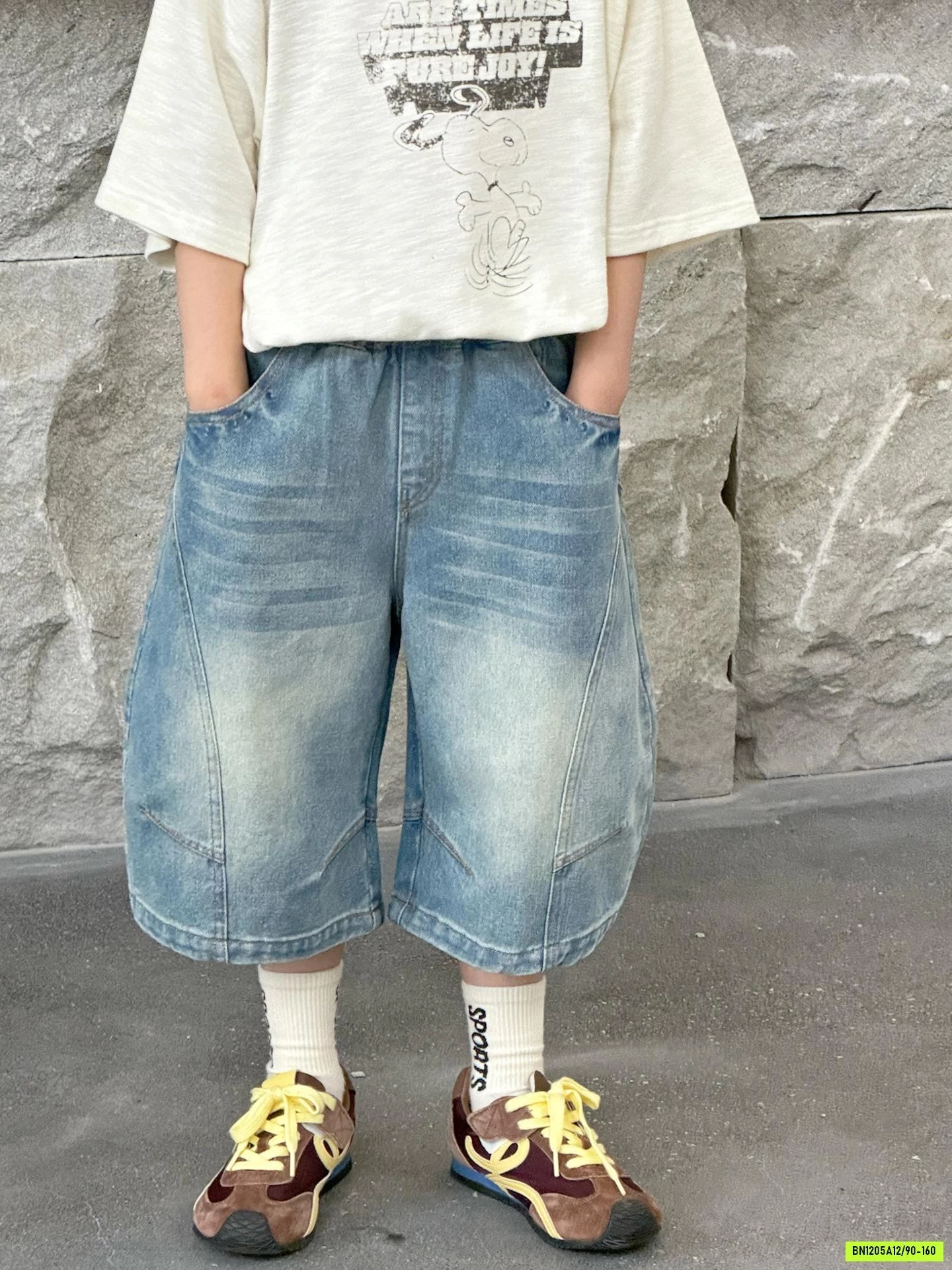 SHORT JEANS BẠC GỐI GÂN TRƯỚC MSHOPKIDS