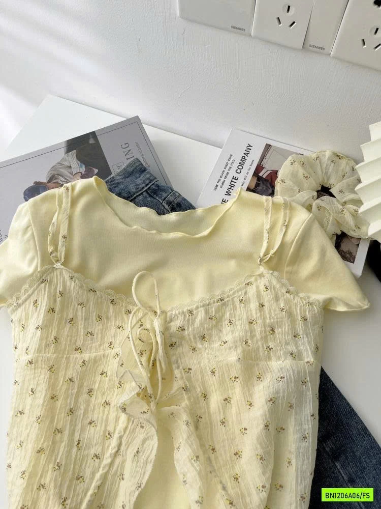 ÁO THUN KÈM ÁO 2 DÂY REN HOA