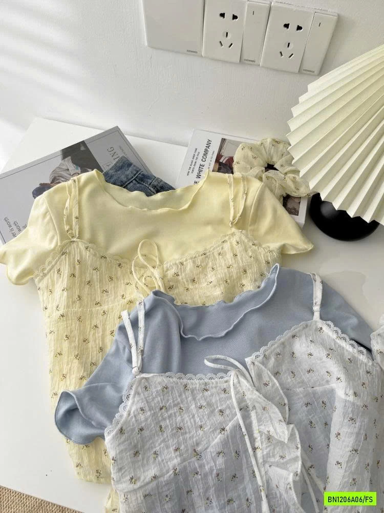 ÁO THUN KÈM ÁO 2 DÂY REN HOA