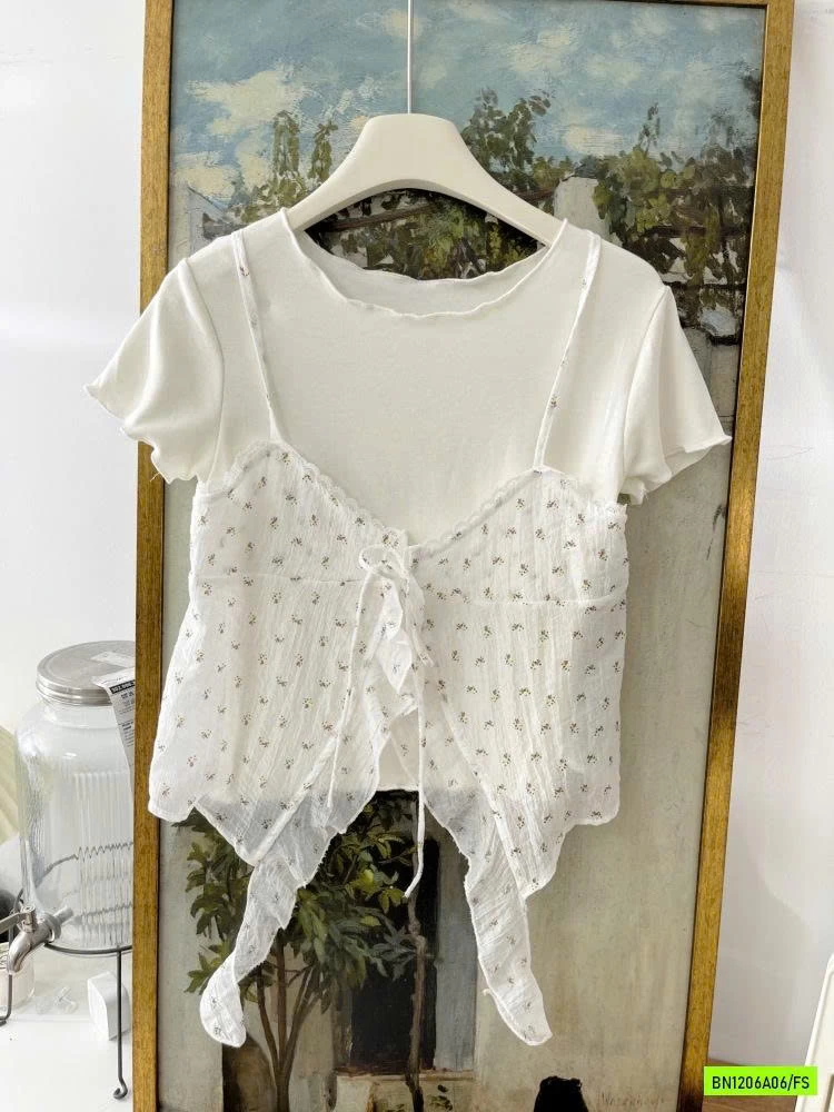 ÁO THUN KÈM ÁO 2 DÂY REN HOA