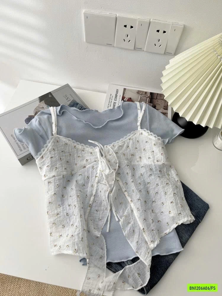 ÁO THUN KÈM ÁO 2 DÂY REN HOA