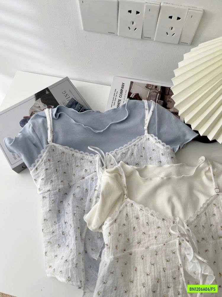 ÁO THUN KÈM ÁO 2 DÂY REN HOA