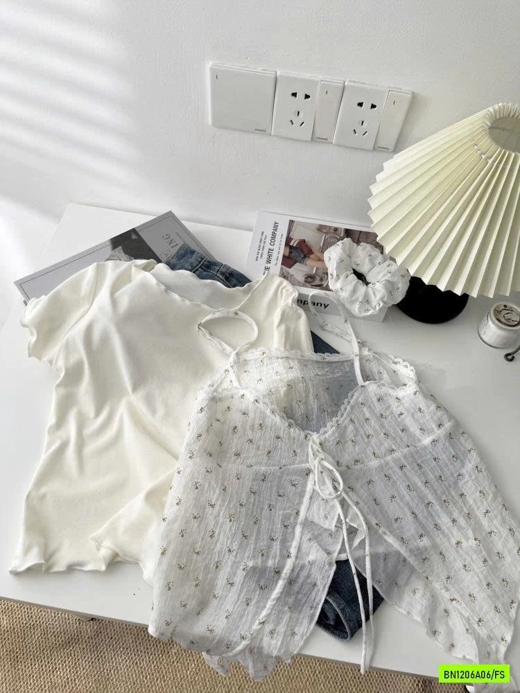 ÁO THUN KÈM ÁO 2 DÂY REN HOA