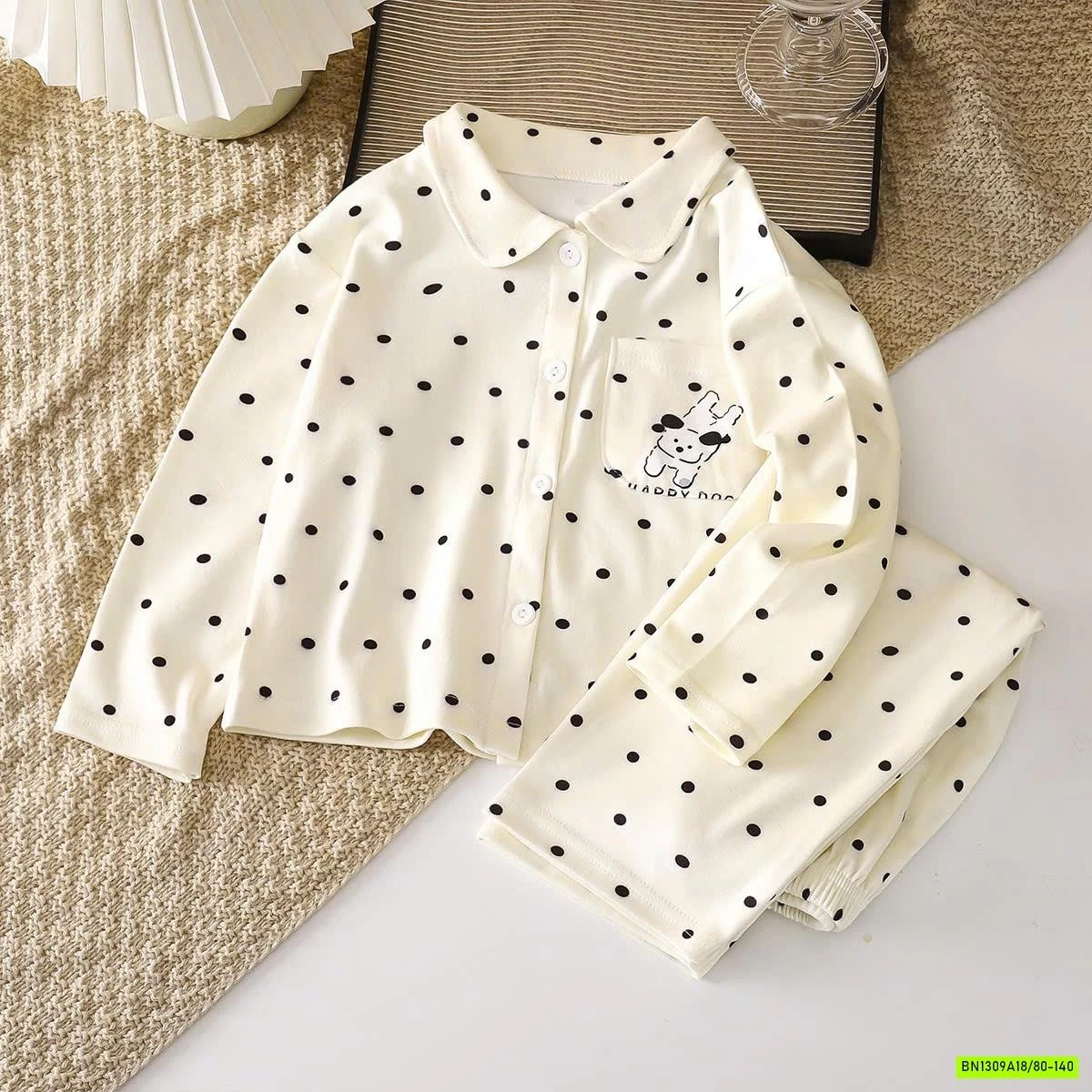 PIZAMA COTTON CỔ SEN