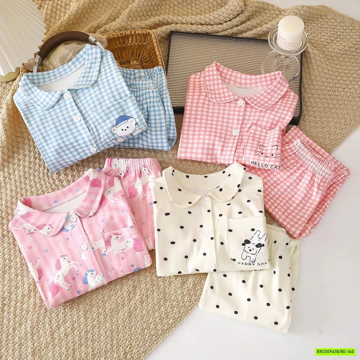 PIZAMA COTTON CỔ SEN